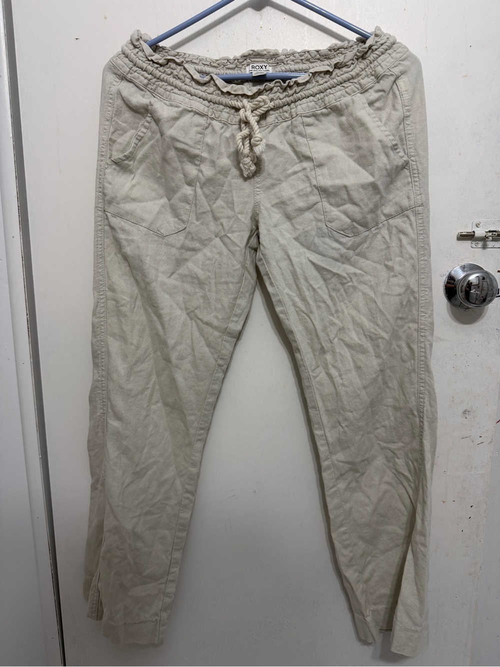 Roxy Men’s Linen-Blend Drawstring Chinos — Off-White